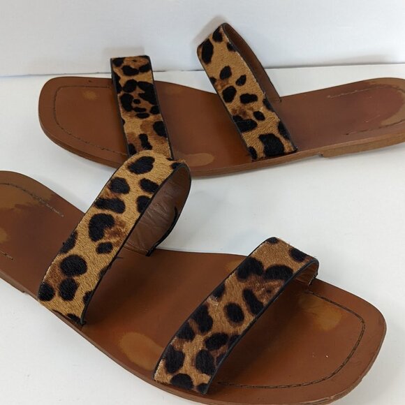 Zara Vegan Leather Flat Sandals Animal Leopard Print Straps - Picture 6 of 8
